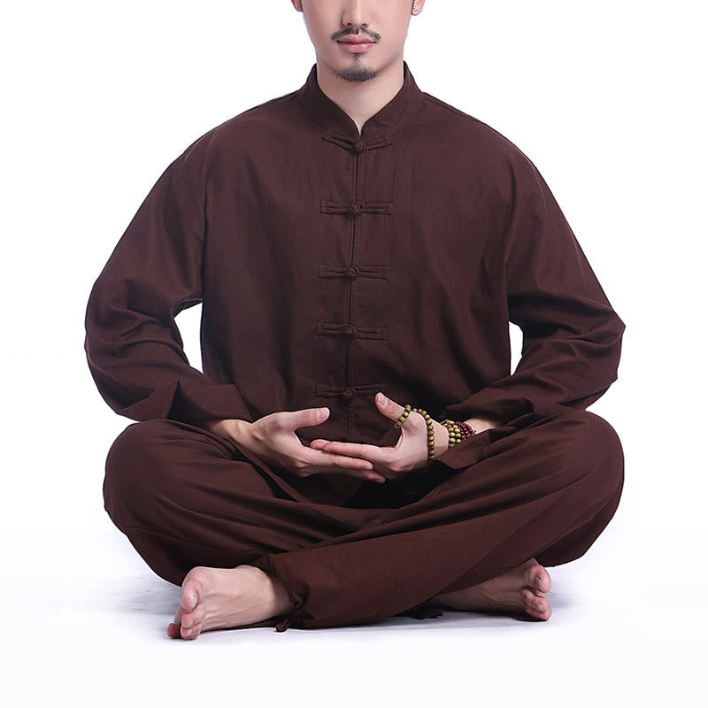 Nimara Ritual Chinese Frog Button Design Meditation Prayer Cotton Linen Spiritual Zen Practice Yoga Clothing Men's Set