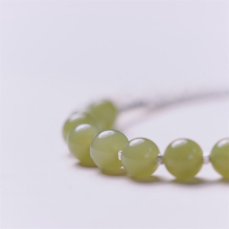 Nimara Ritual 925 Sterling Silver Hetian Jade Bead Luck Chain Bracelet