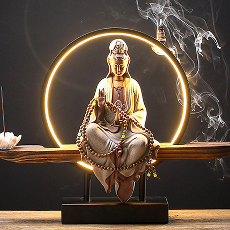 Nimara Ritual Buddha Avalokitesvara Ceramic Lotus Relaxation Incense Burner Decoration