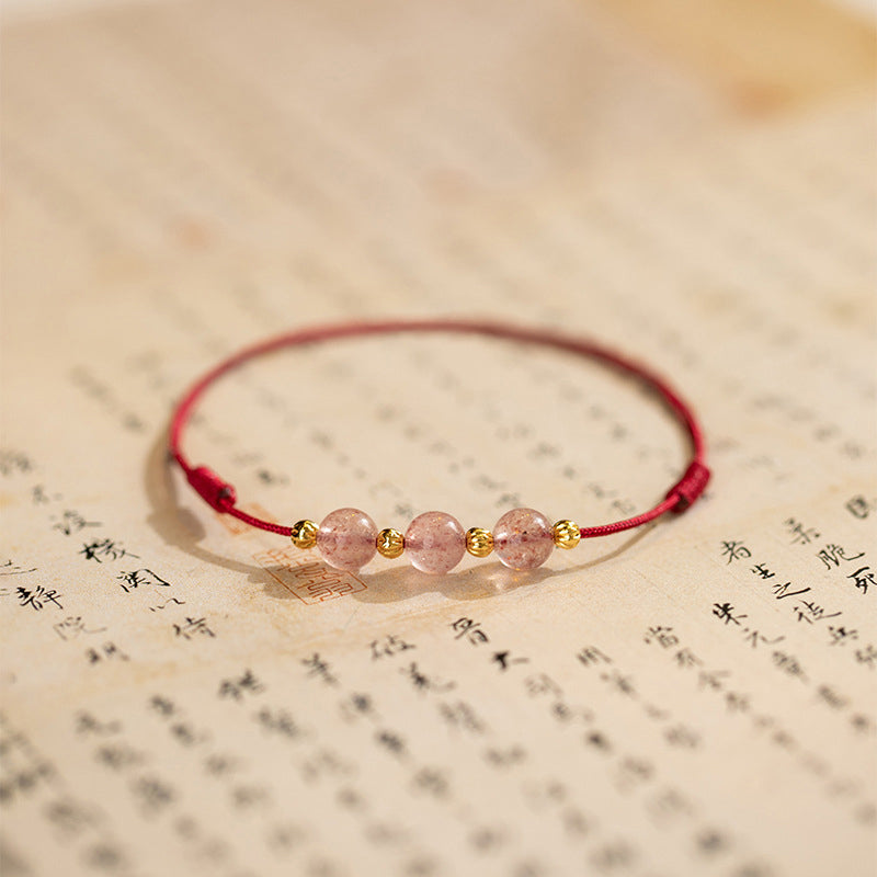 Nimara Ritual Strawberry Crystal Beads Luck Red String Anklet
