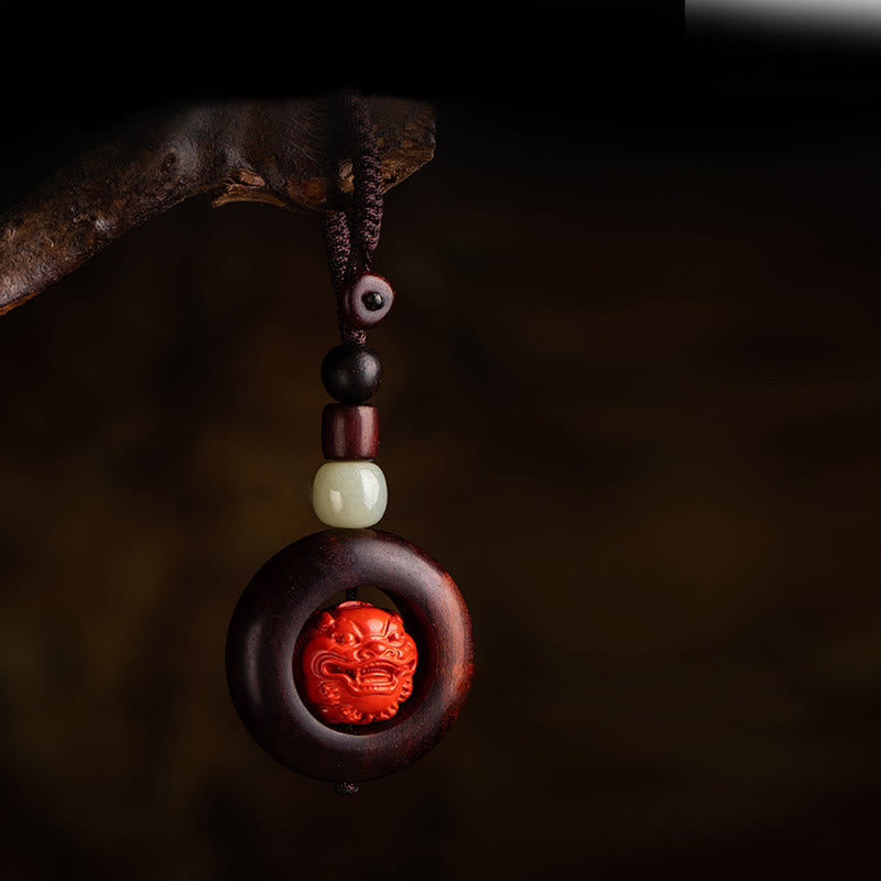 Nimara Ritual Tibet Om Mani Padme Hum PiXiu Copper Coin Small Leaf Red Sandalwood Cinnabar Protection Key Chain