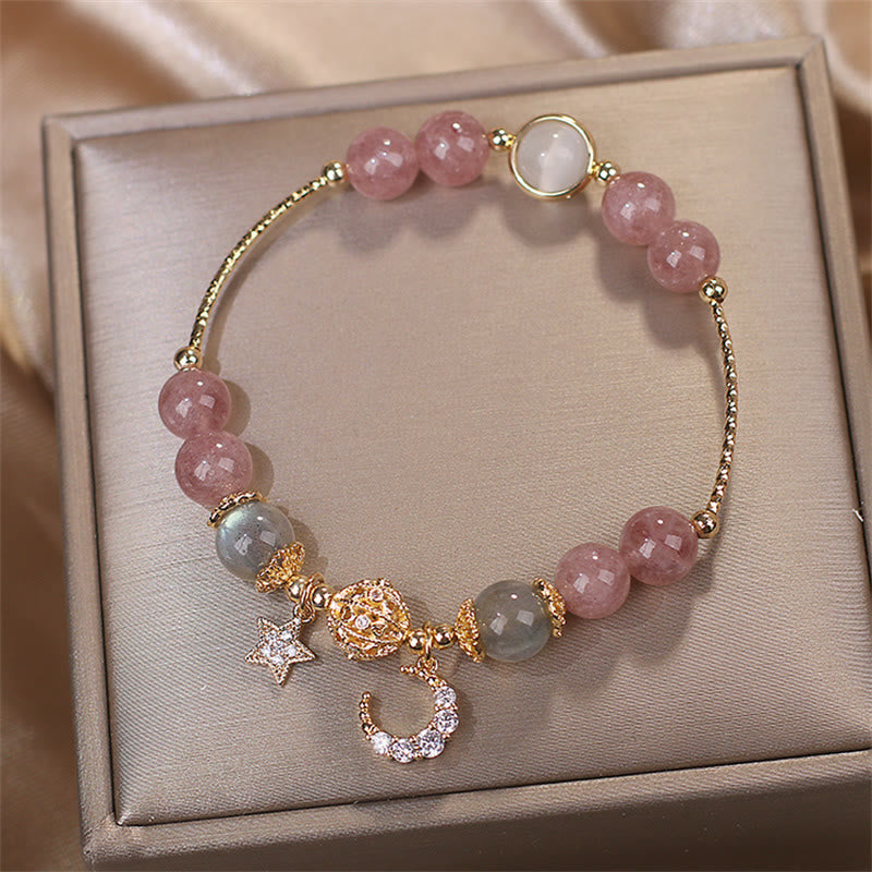 Nimara Ritual Strawberry Quartz Moonstone Moon Star Love Bracelet
