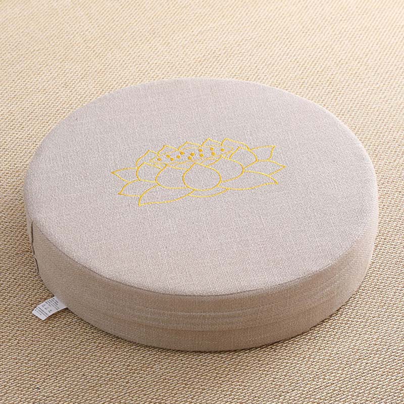 Nimara Ritual Lotus Embroidery Cotton Linen Meditation Seat Cushion