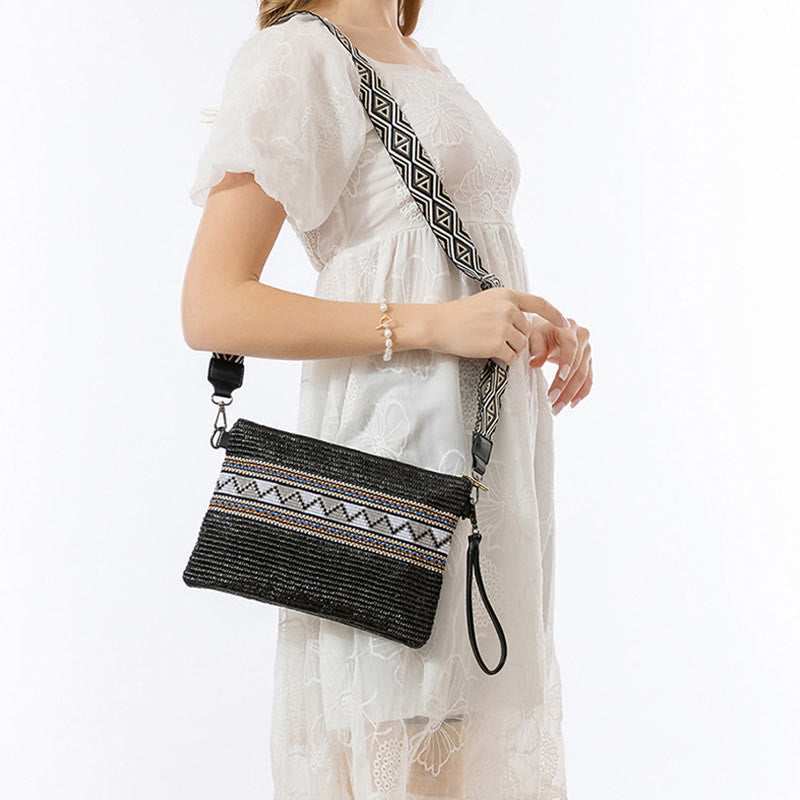 Nimara Ritual Boho Colorful Geometry Straw Woven Crossbody Bag Shoulder Bag Handbag