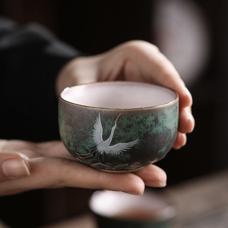 Nimara Ritual Auspicious Crane Ceramic Teacup Kung Fu Tea Cup Bowl