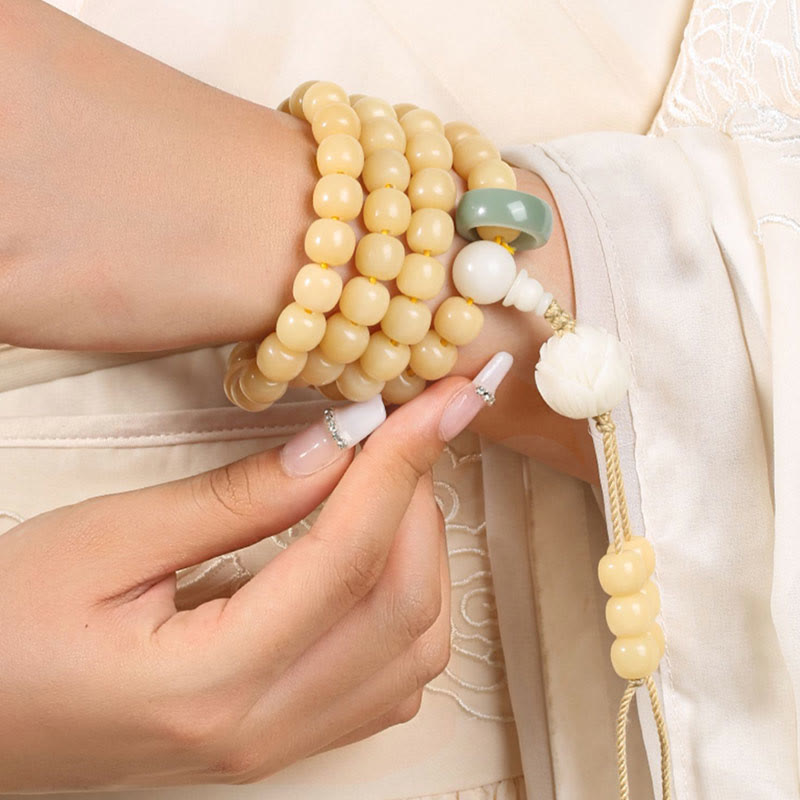 Nimara Ritual Natural Bodhi Seed Lotus Dzi Bead Peace Harmony Charm Bracelet