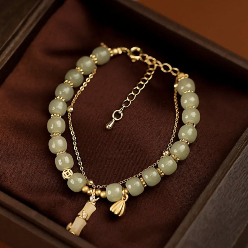 Nimara Ritual Natural Hetian Jade Prosperity Lotus Bamboo Charm Bracelet