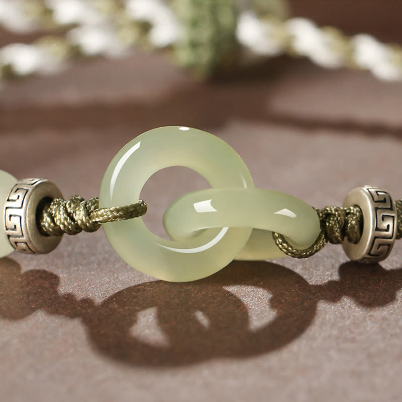 Nimara Ritual Natural Hetian Jade Peace Buckle Luck Braided Bracelet