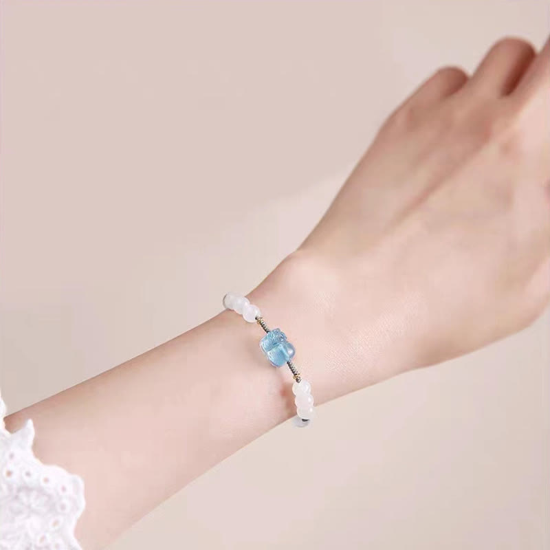 Nimara Ritual Natural Aquamarine PiXiu Hetian White Jade Healing Bracelet