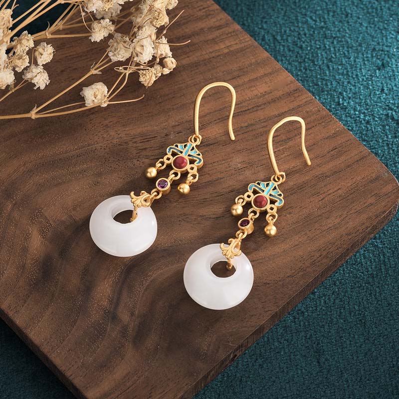 Nimara Ritual FengShui White Jade Blessing Drop Earrings