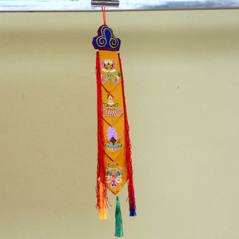 Nimara Ritual Lotus Flower Eight Auspicious Symbols Meditation Enlightenment Colorful Tassels Wall Art