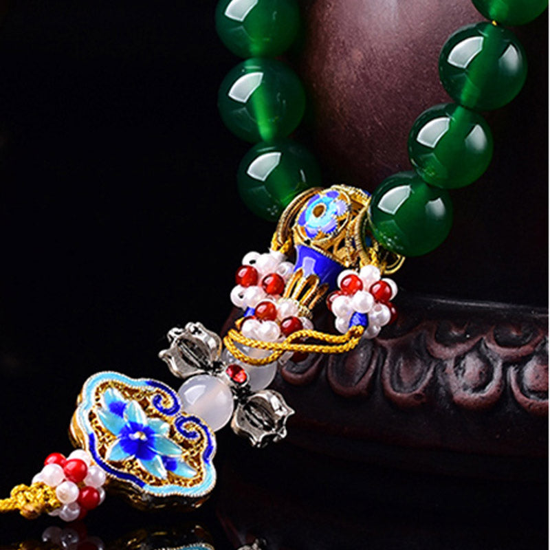 Nimara Ritual Natural Green Agate Wrist Mala Success Charm Pocket Mala Car Decoration