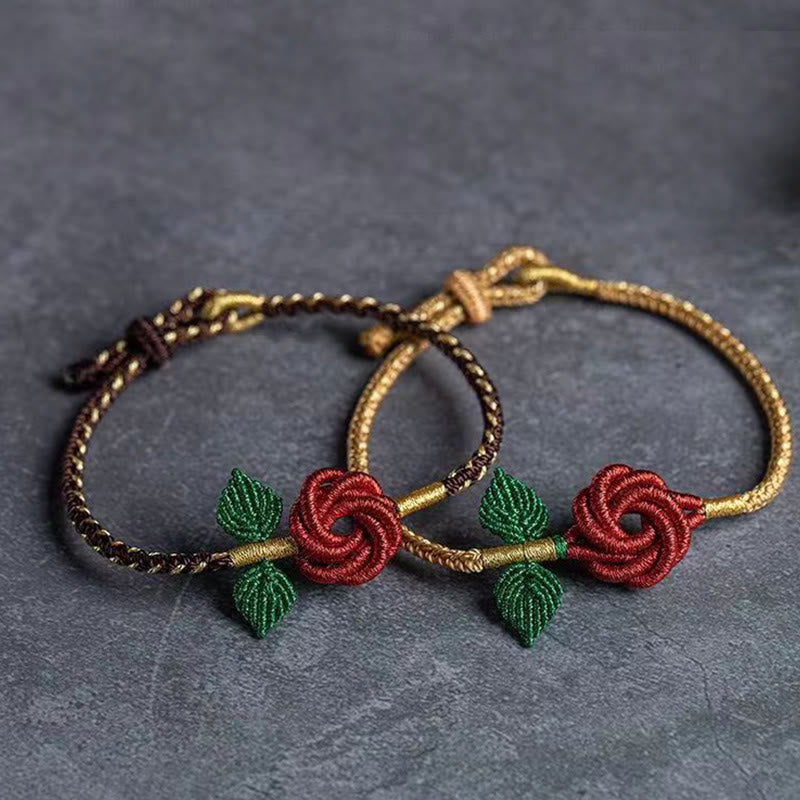 Nimara Ritual Rose Flower Rope Eight Thread Peace Knot Luck Handmade Bracelet