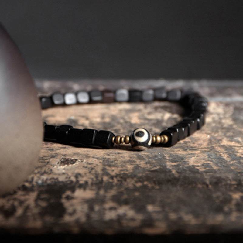 Nimara Ritual Ebony Wood Dzi Bead Copper Peace Couple Bracelet