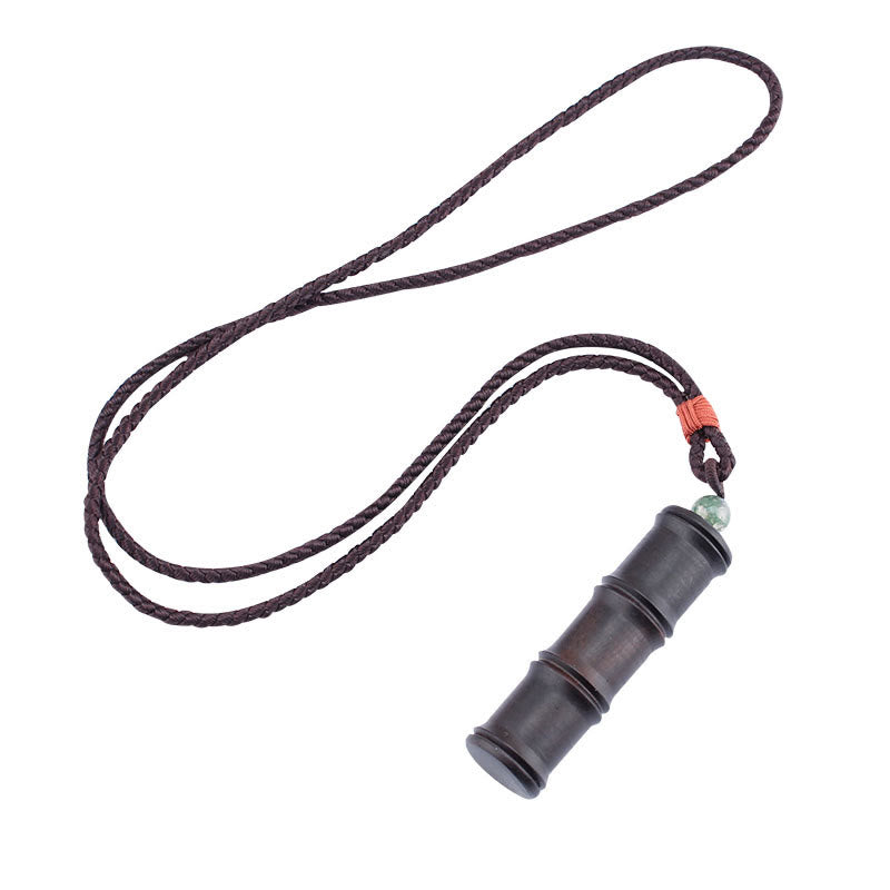 Nimara Ritual Ebony Wood Bamboo Pattern Ghau Prayer Box Peace Necklace Pendant