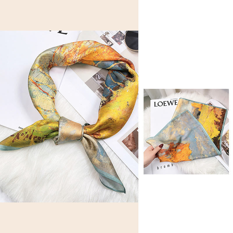 Nimara Ritual Pastoral Scene Hot Air Balloon Spring Blossom 100% Mulberry Silk Neck Hair Scarf