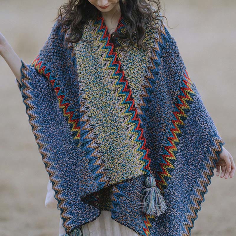 Nimara Ritual Tibetan Shawl Soft Warm Knitting Cloak Winter Tibetan Tassel Scarf