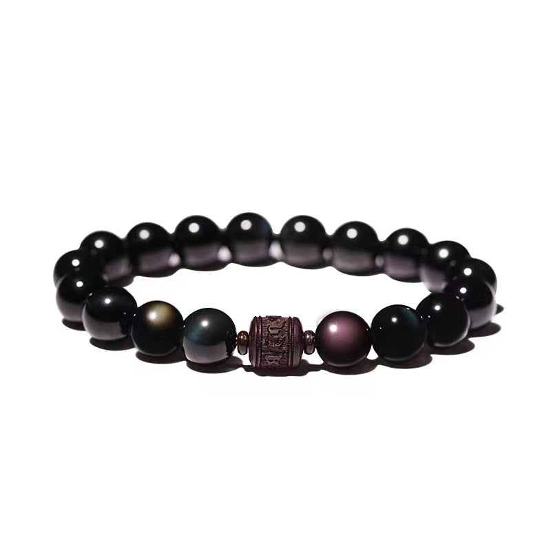 Nimara Ritual Natural Gold Sheen Obsidian Rainbow Obsidian Om Mani Padme Hum Fu Character Healing Bracelet