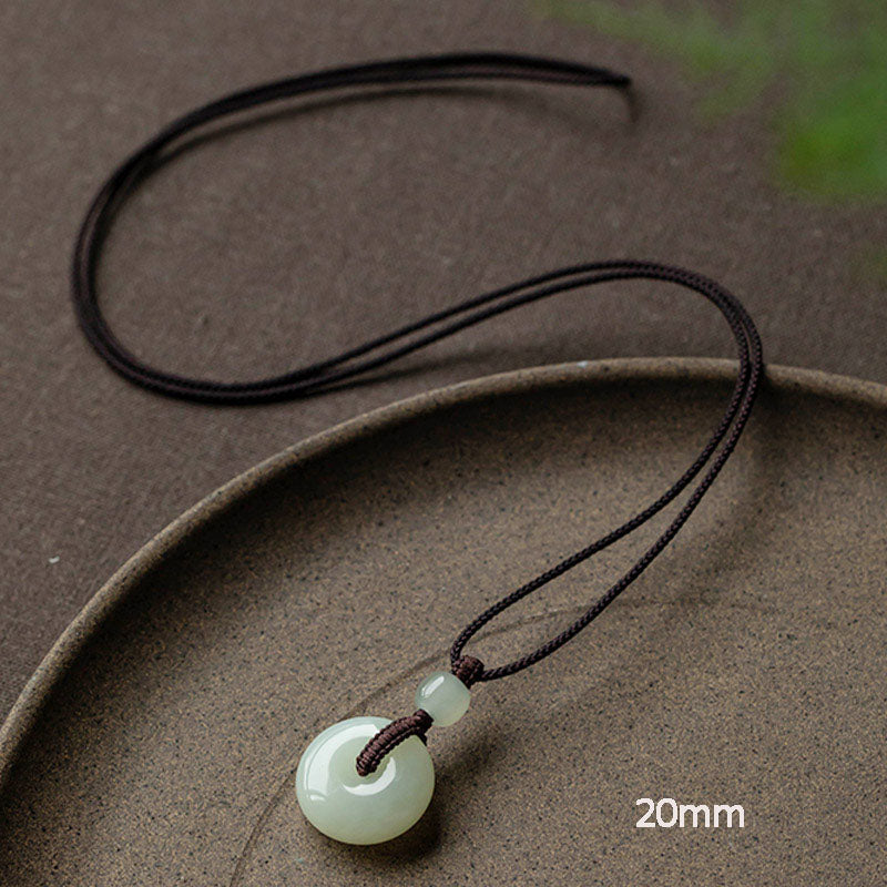 Nimara Ritual Natural Round Jade Peace Buckle Luck Prosperity Necklace Pendant