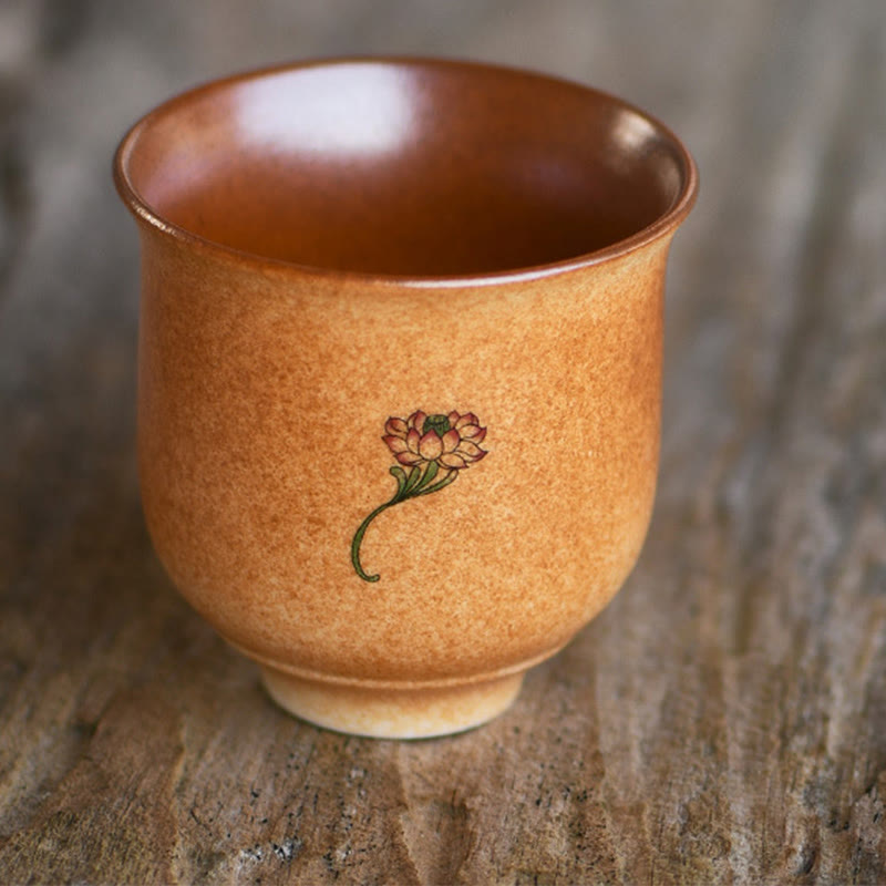 Nimara Ritual Small Dunhuang Frescoes Lotus Ceramic Teacup Kung Fu Tea Cup 90ml