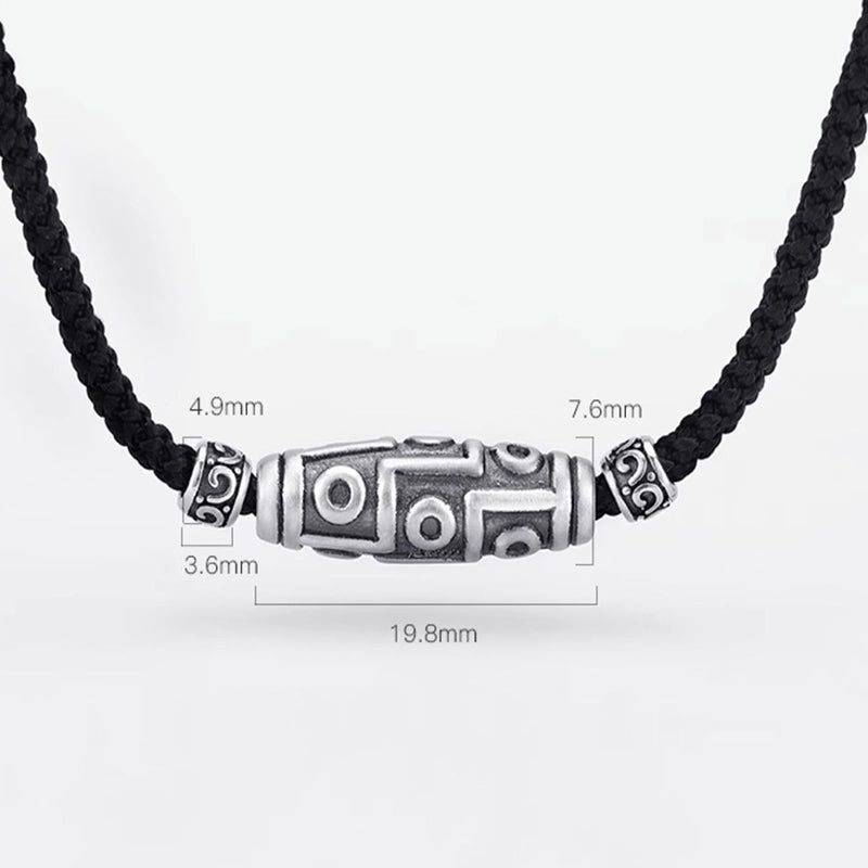 Nimara Ritual 999 Sterling Silver Nine-Eye Dzi Bead Pattern Protection Rope Necklace Pendant