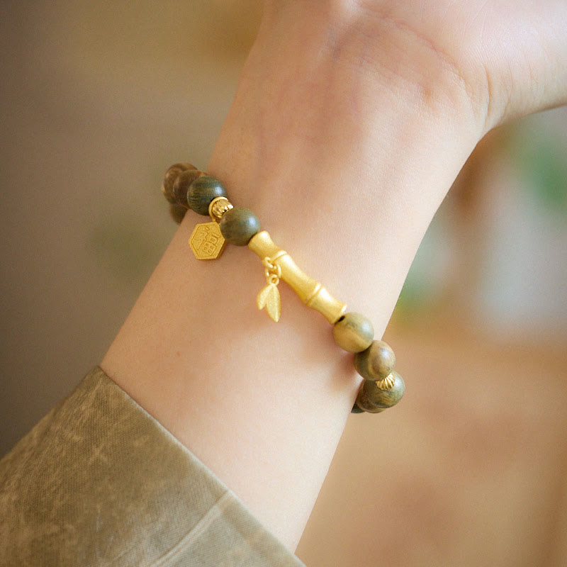 Nimara Ritual Green Sandalwood Fu Character Bamboo Soothing Bracelet