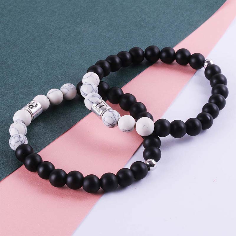 Nimara Ritual 12 Constellations of the Zodiac Natural Frosted Stone White Turquoise Bead Fortune Bracelet