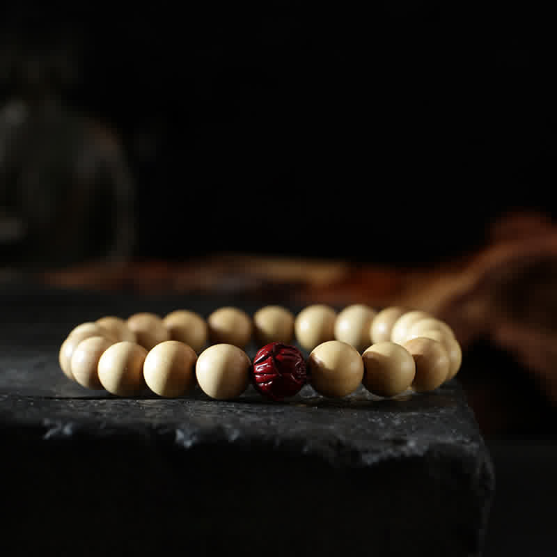 Nimara Ritual Tibet Peach Wood Lotus Cinnabar Bagua Yin Yang Luck Wealth Bracelet