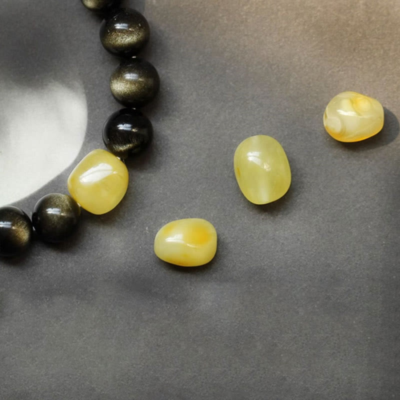 Nimara Ritual 925 Sterling Silver Chinese Zodiac Natal Buddha Natural Gold Sheen Obsidian Amber Wealth Protection Bracelet