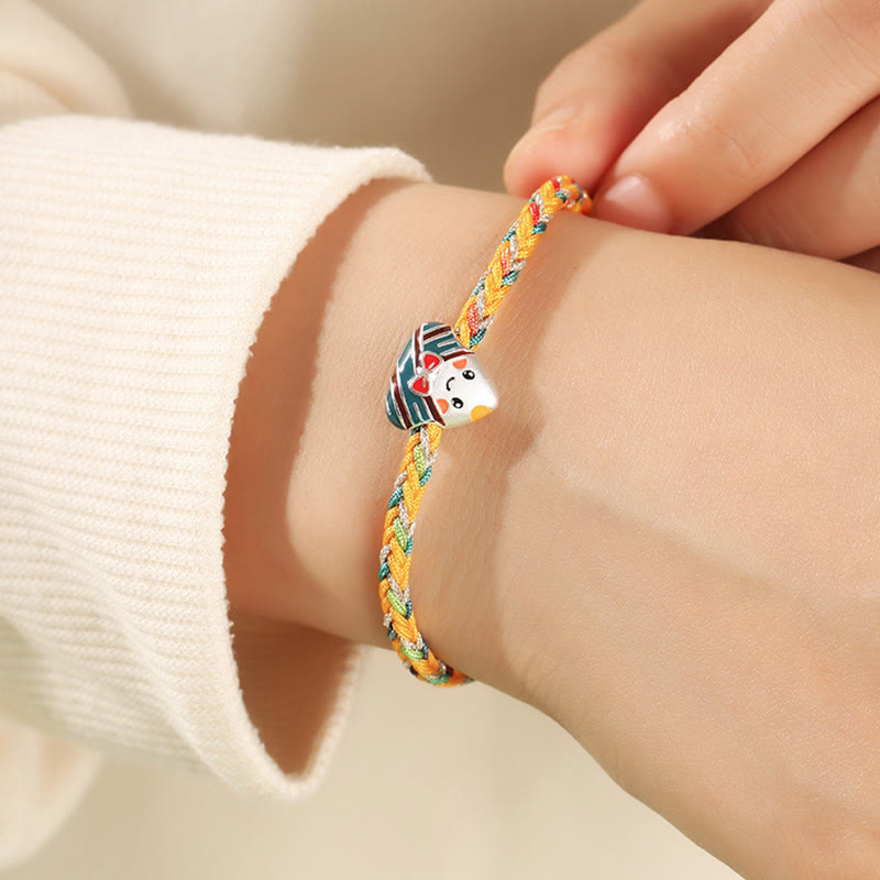 Nimara Ritual 925 Sterling Silver Dragon Boat Festival Zongzi Pattern Luck Handmade Multicolored Rope Child Adult Bracelet