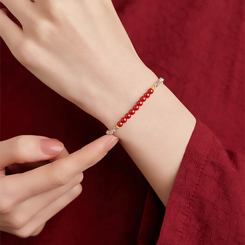 Nimara Ritual 925 Sterling Silver Cinnabar Fu Character Blessing Bracelet