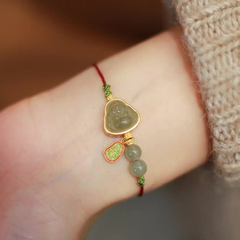 Nimara Ritual Natural Jade Buddha Abundance Red String Weave Bracelet