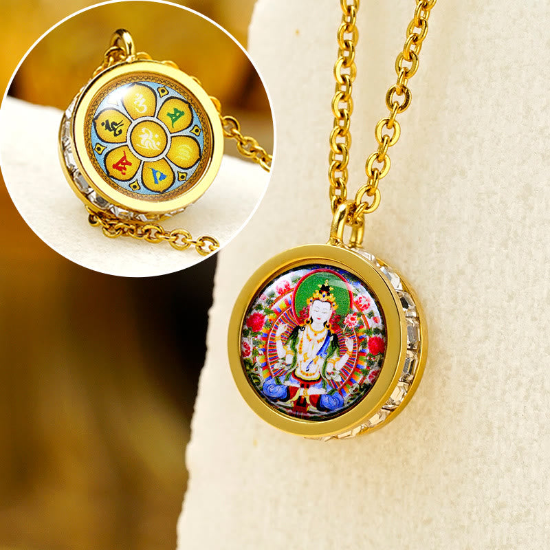 Nimara Ritual Tibetan Yellow God Of Wealth Green Tara Buddha Serenity Titanium Steel Necklace Pendant