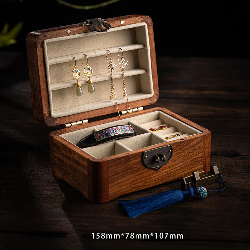 Nimara Ritual Retro Handmade Floral Pattern Rosewood Jewelry Storage Box Lockable Wooden Gift Organizer Box