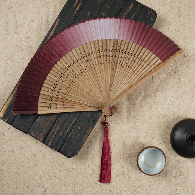 Nimara Ritual Solid Color Gradient Hollow Engraved Handheld Bamboo Folding Fan