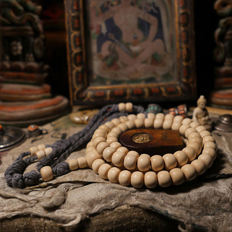 Nimara Ritual 108 Mala Beads Abelia Biflora Wood Warding Off Evil Spirits Wrist Mala