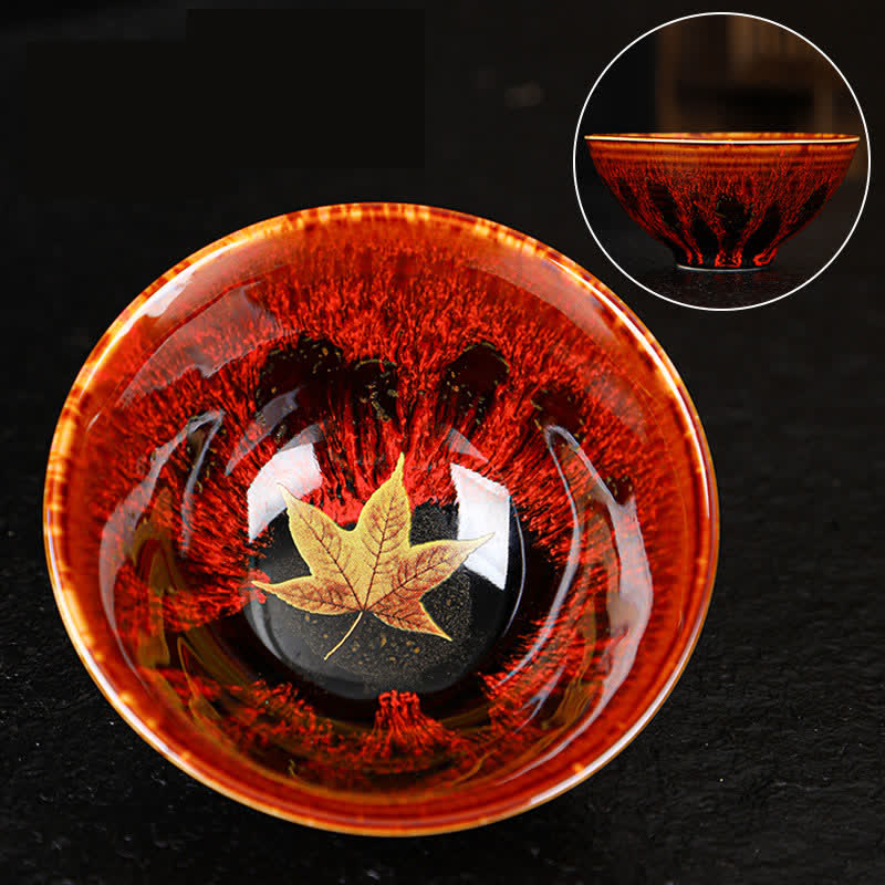 Nimara Ritual Maple Leaf Colorful Ceramic Teacup Home Tea Cups