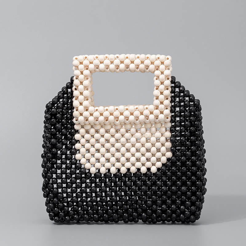 Nimara Ritual Hand-woven Wooden Beads Square Tote Handbag