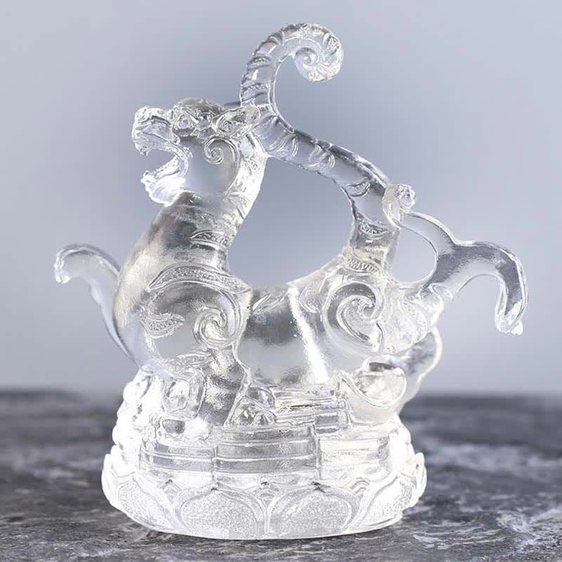 Nimara Ritual Feng Shui Four Symbols Azure Dragon Handmade Liuli Crystal Art Piece Home Office Decoration
