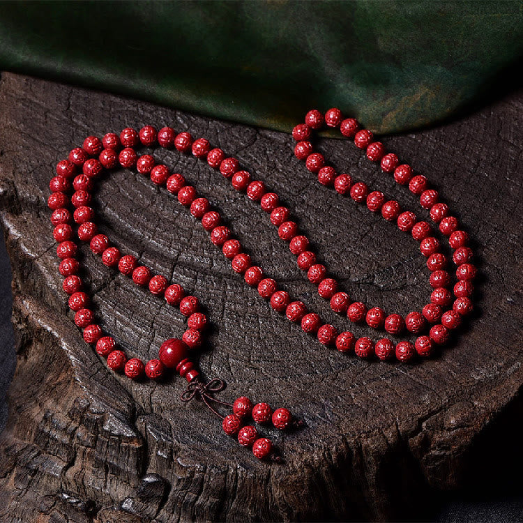 Nimara Ritual 108 Mala Beads Cinnabar Om Mani Padme Hum Pattern Engraved Blessing Bracelet