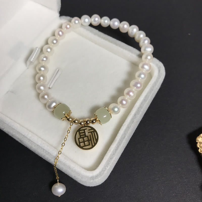 Nimara Ritual Natural Pearl Hetian Jade Happiness Wisdom Bead Bracelet