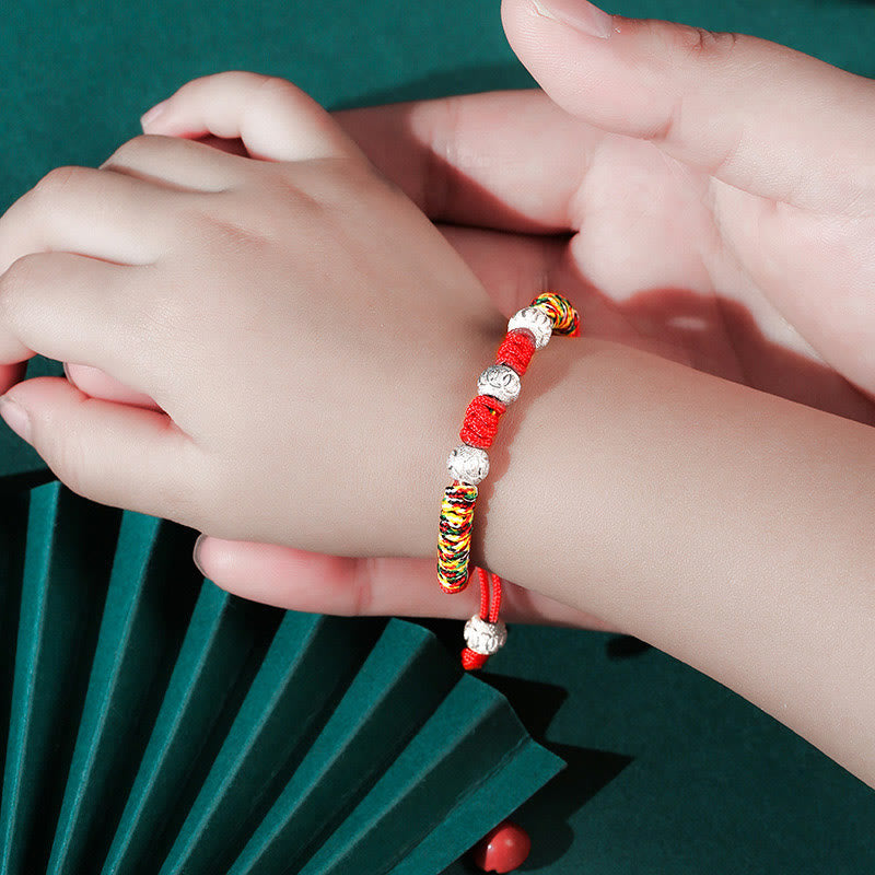 Nimara Ritual 925 Sterling Silver King Kong Knot Multicolored Red String Strength Handmade Braided Kids Child Bracelet