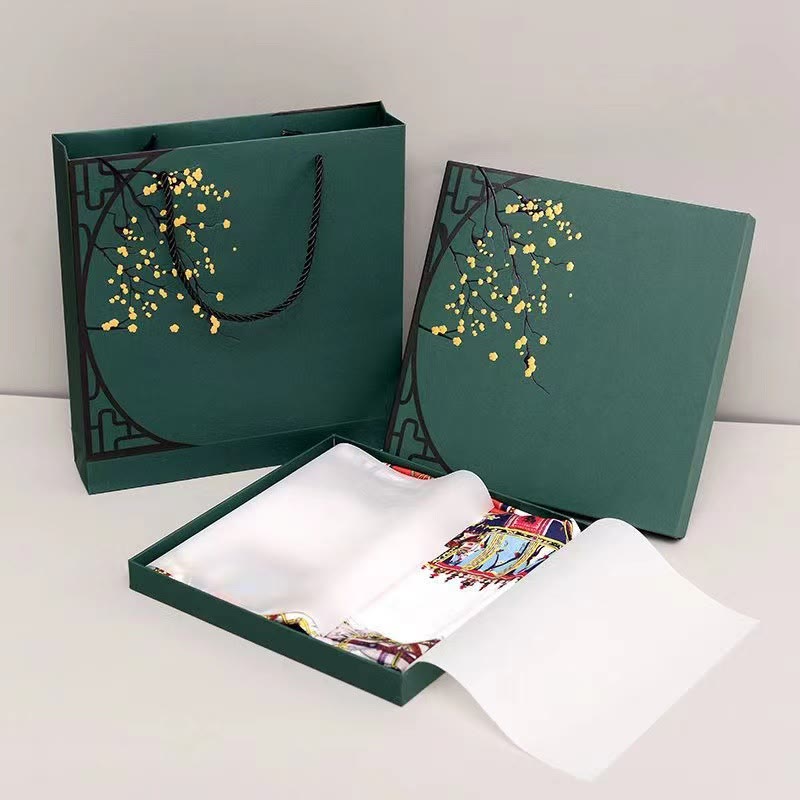 Nimara Ritual Dunhuang Frescoes Mountains Sunset Floral Pattern 100% Mulberry Twilly Silk Neck Hair Scarf