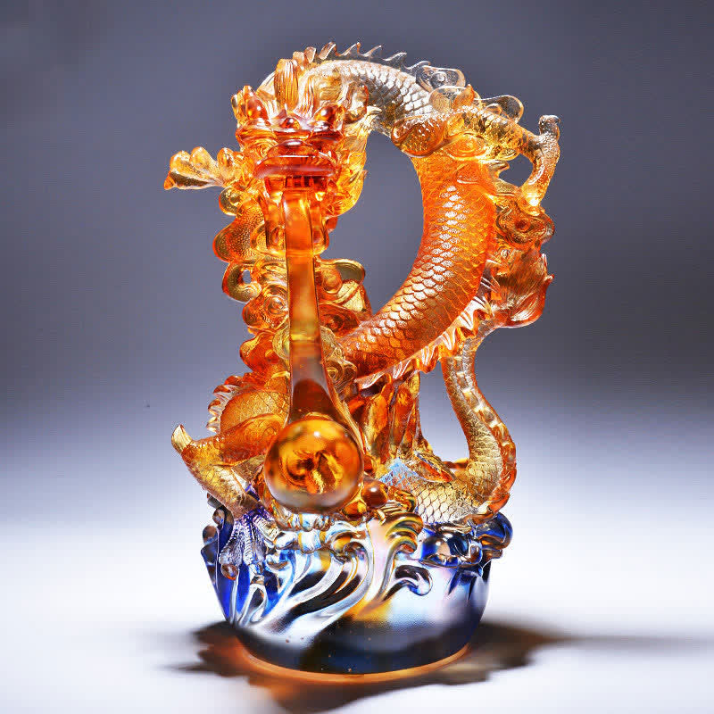 Nimara Ritual Feng Shui Dragon Handmade Liuli Crystal Art Piece Success Home Office Decoration