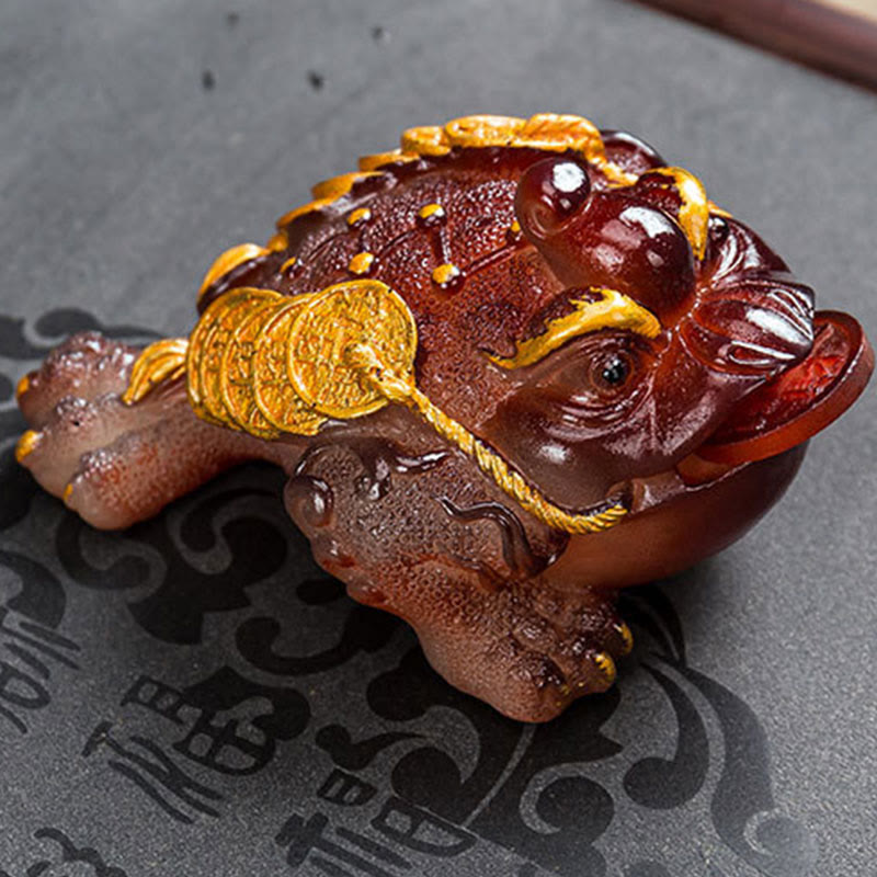 Nimara Ritual Color Changing FengShui Wealth Lucky Frog Copper Coin Tea Pet Resin Figurine Decoration