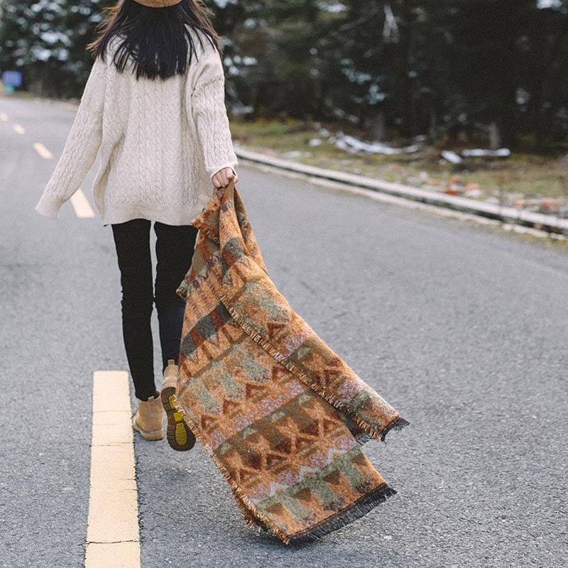 Nimara Ritual Tibetan Shawl Classic Geometry Pattern Winter Cozy Travel Scarf Wrap