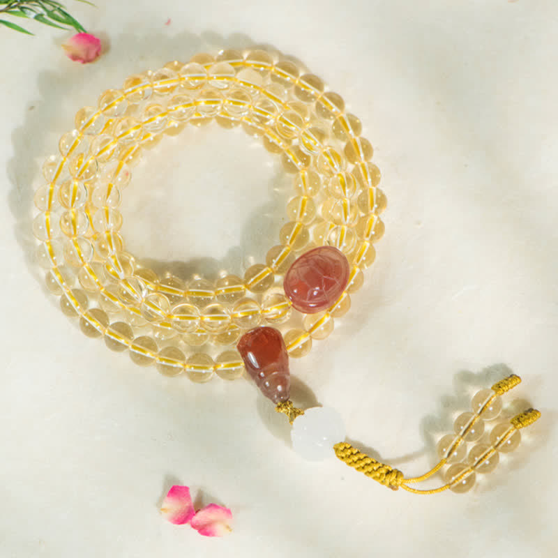 Nimara Ritual 108 Mala Beads 925 Sterling Silver Natural Citrine Red Agate White Jade Prosperity Charm Bracelet