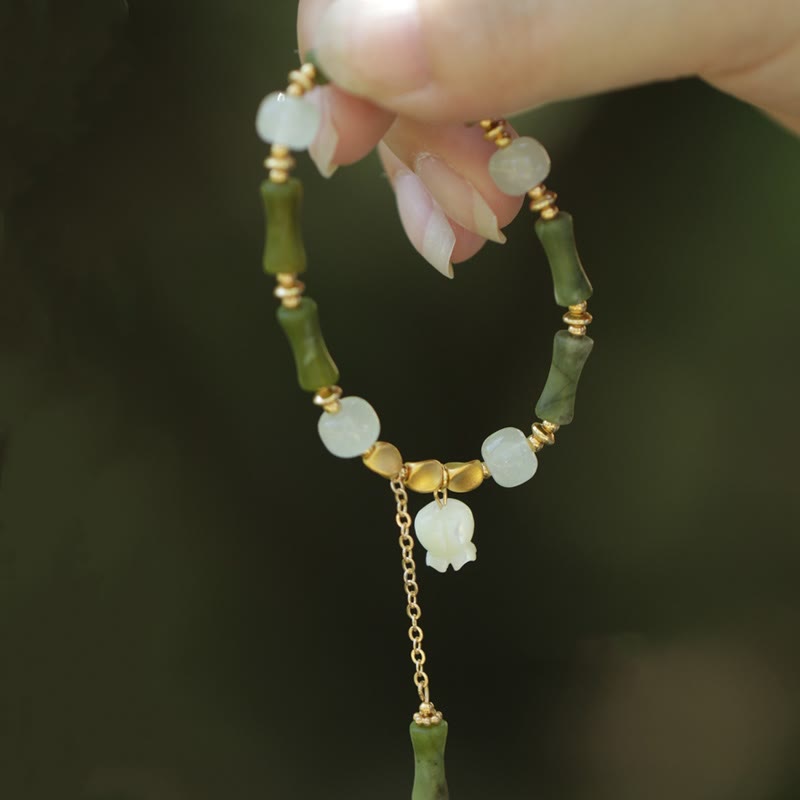 Nimara Ritual Green Bamboo Jade Lily of the Valley Wealth Bracelet