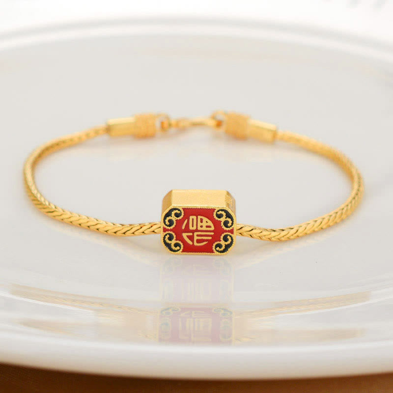 Nimara Ritual Tibetan 18K Gold Om Mani Padme Hum Lucky Koi Fish Fu Character Ingot Copper Coin Peace Bracelet