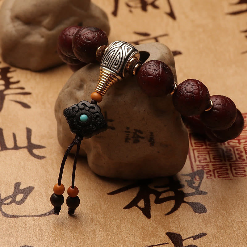 Nimara Ritual Tibetan Bodhi Seed Agate Bead Luck Wealth Tassel Charm Wrist Mala